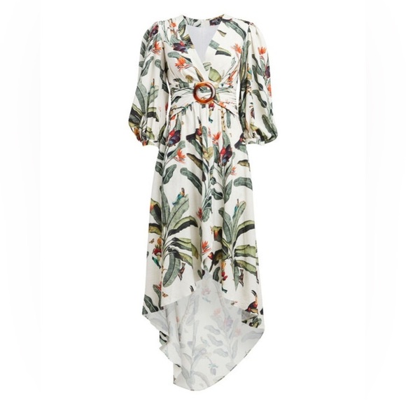 PatBo Hi-Lo Tropical Romper Dress - Size 6 - White and Green - Picture 4 of 14